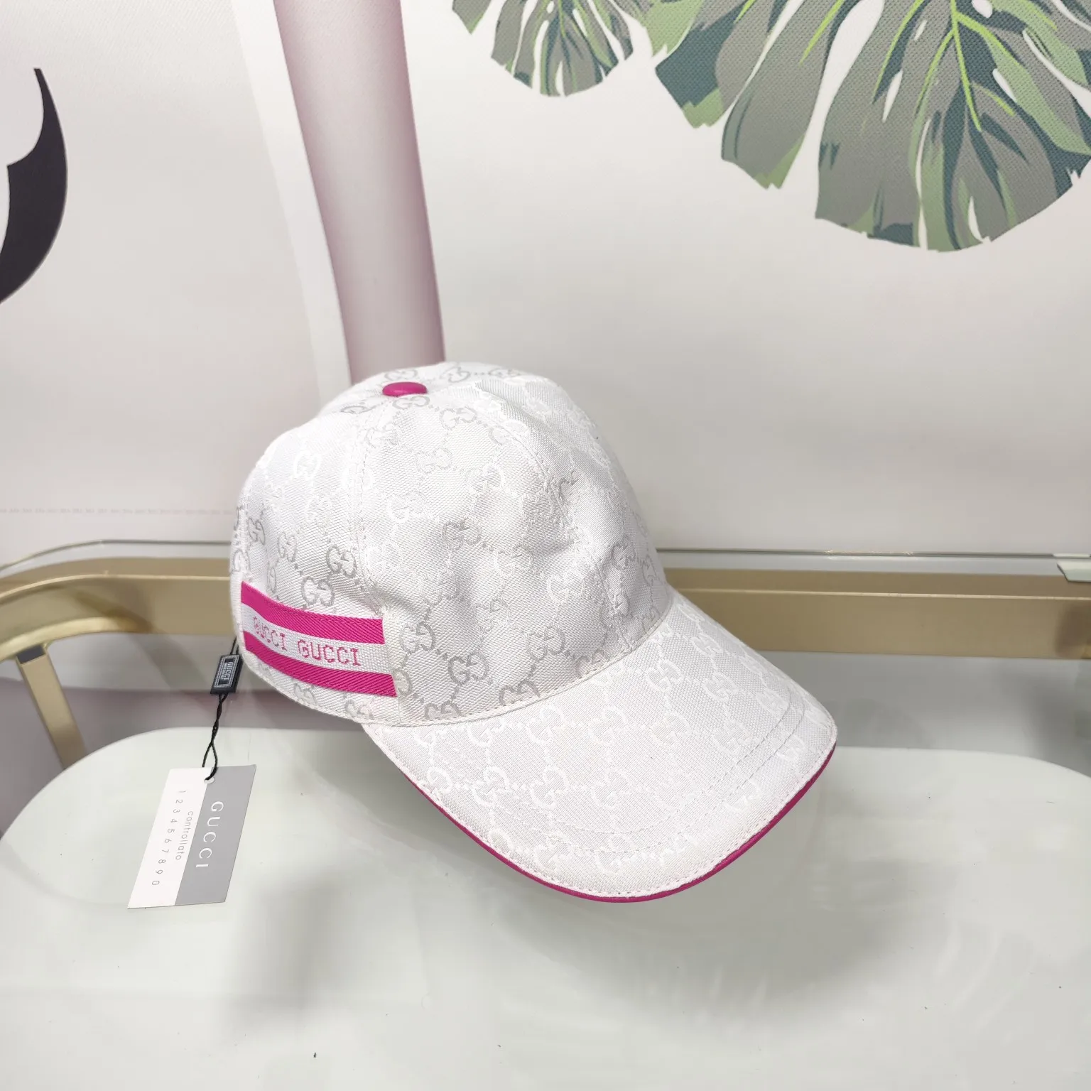 Batch 90 GUCCI--white double G high version original single pair flower official website baseball cap