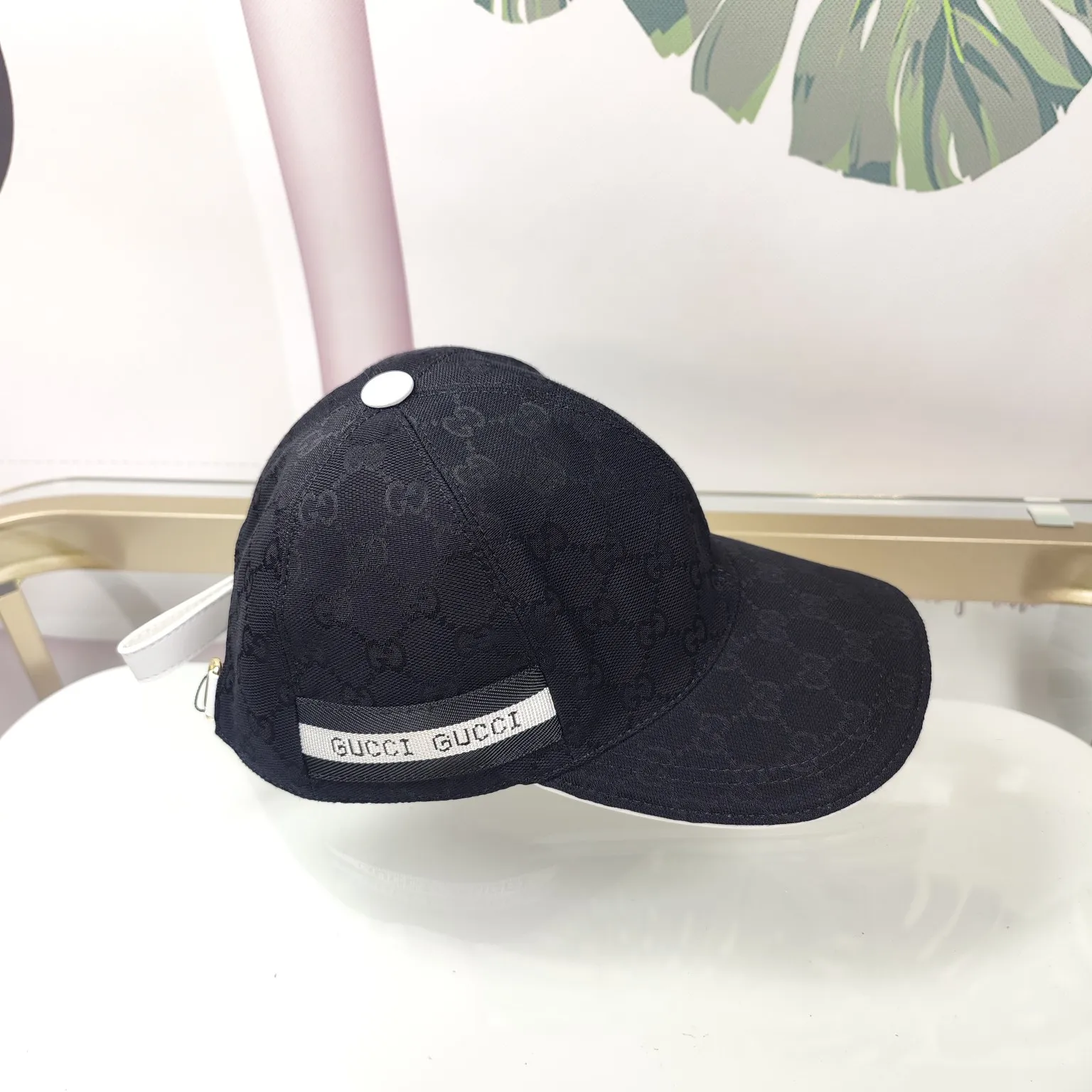 Batch 90 High quality, GUCCI - high version double G letter white border floral baseball cap [Fireworks]