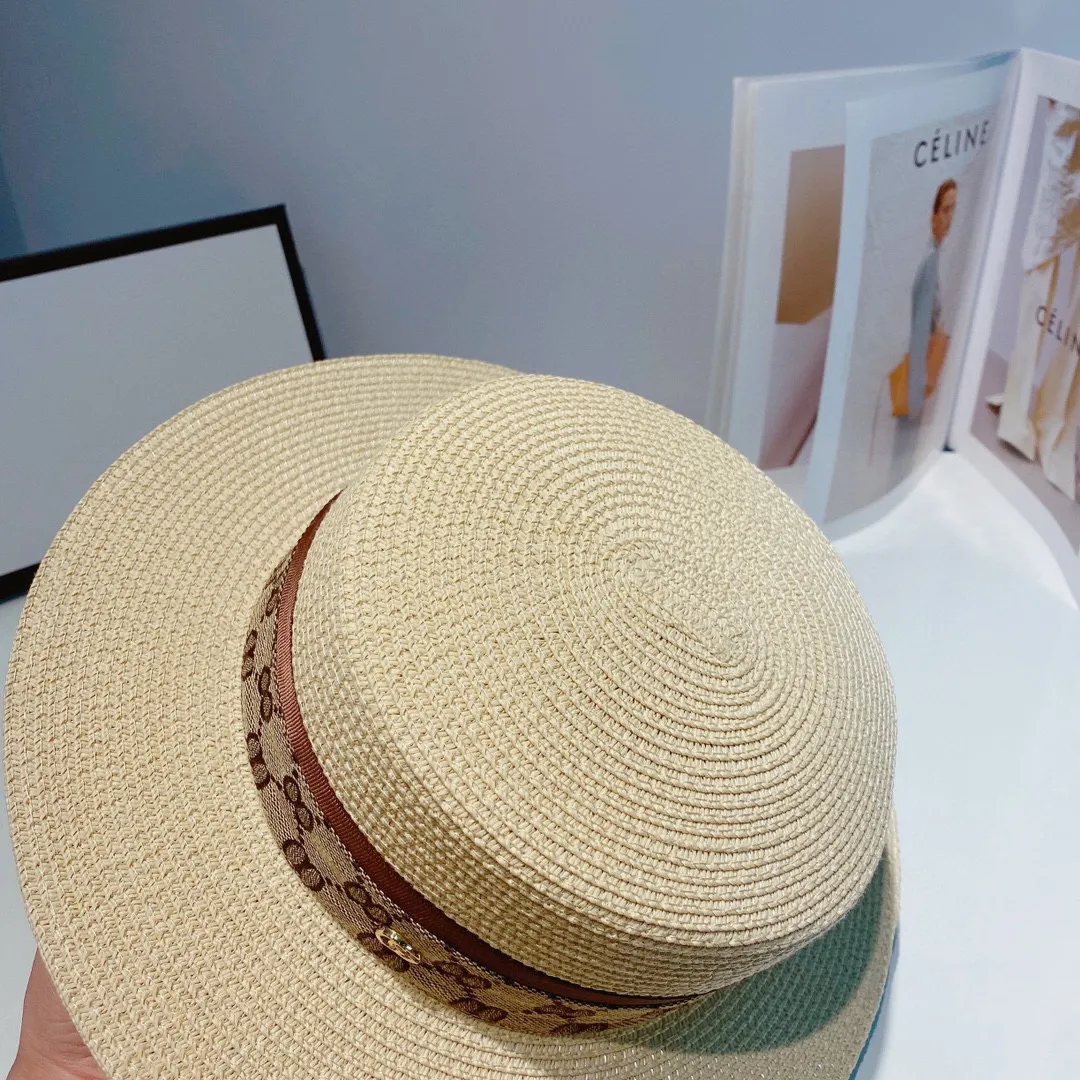 p80 Gucci 2022 new summer straw hat, flat top hat, with presbyopia paper bag, high-end and elegant, head circumference 57cm, white, rice, coffee, three colors