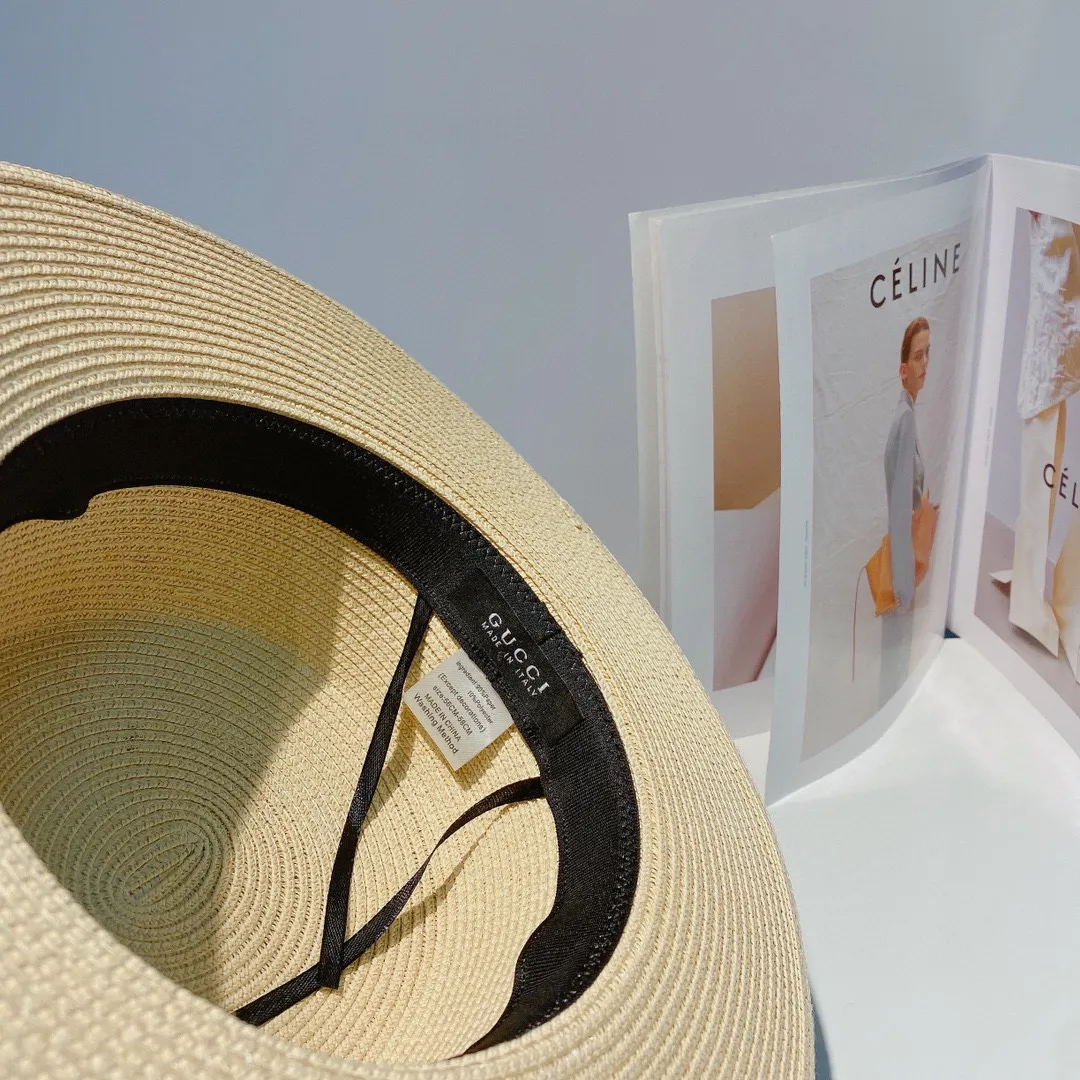 p80 Gucci 2022 new summer straw hat, flat top hat, with presbyopia paper bag, high-end and elegant, head circumference 57cm, white, rice, coffee, three colors