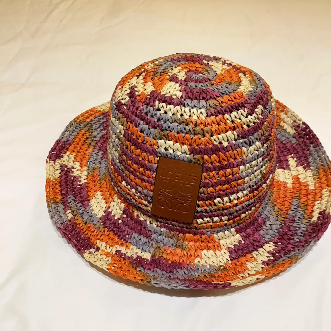 2⃣️5⃣Spring and summer new style️ꫛꫀꪝ❥—— 🖤Loewe logo straw hat 🆕Mixed purple mixed with orange 👌Purely hand-woven raffia 👒Head circumference 55～58cm