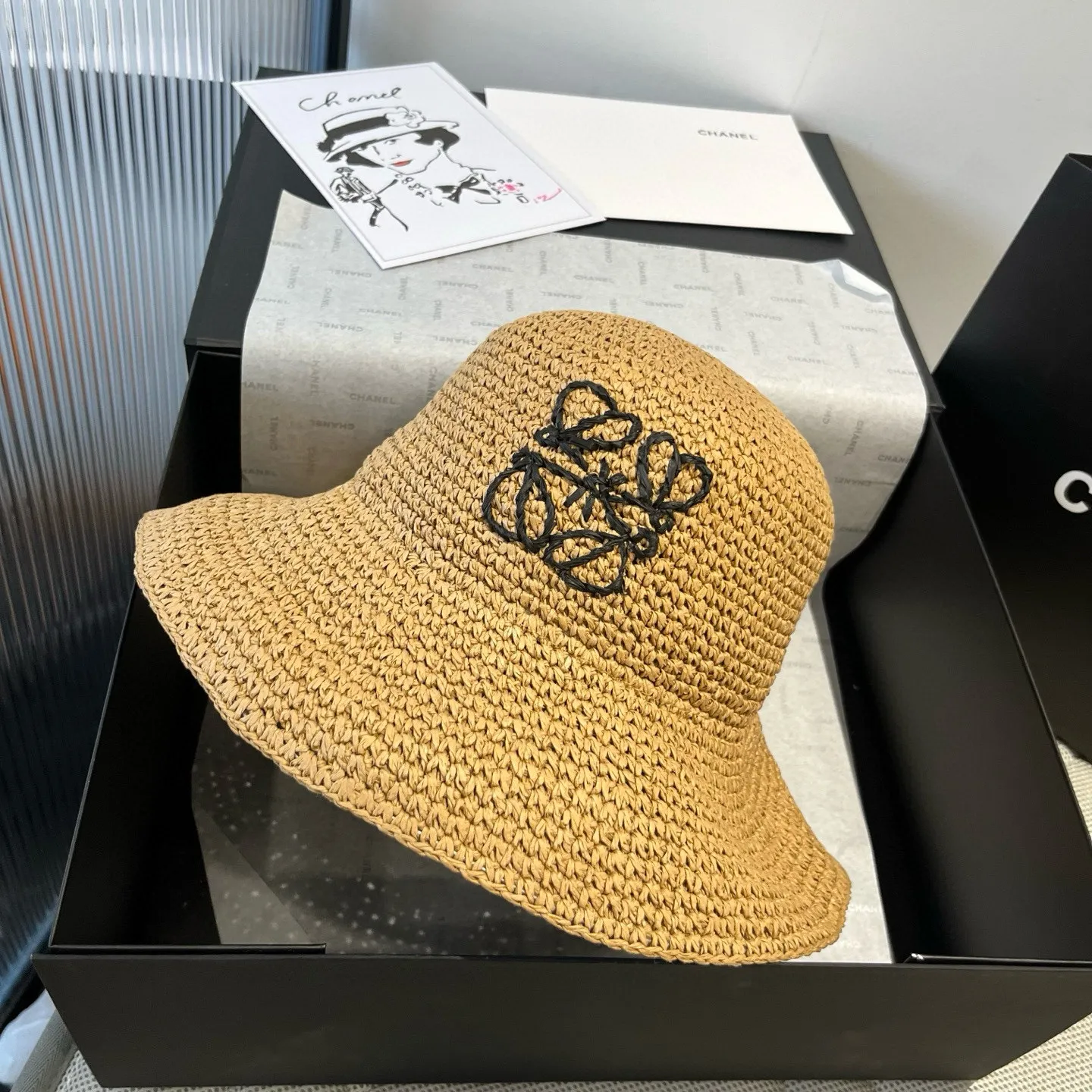 💰100¥ ＬＯＥＷＥLOEWE's new straw hat, hand-crocheted straw hat, foldable, easy to carry, head circumference 57cm