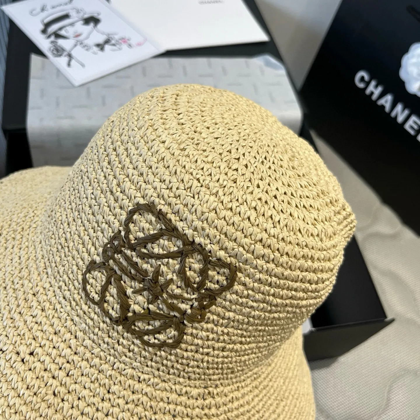 💰100¥ ＬＯＥＷＥLOEWE's new straw hat, hand-crocheted straw hat, foldable, easy to carry, head circumference 57cm