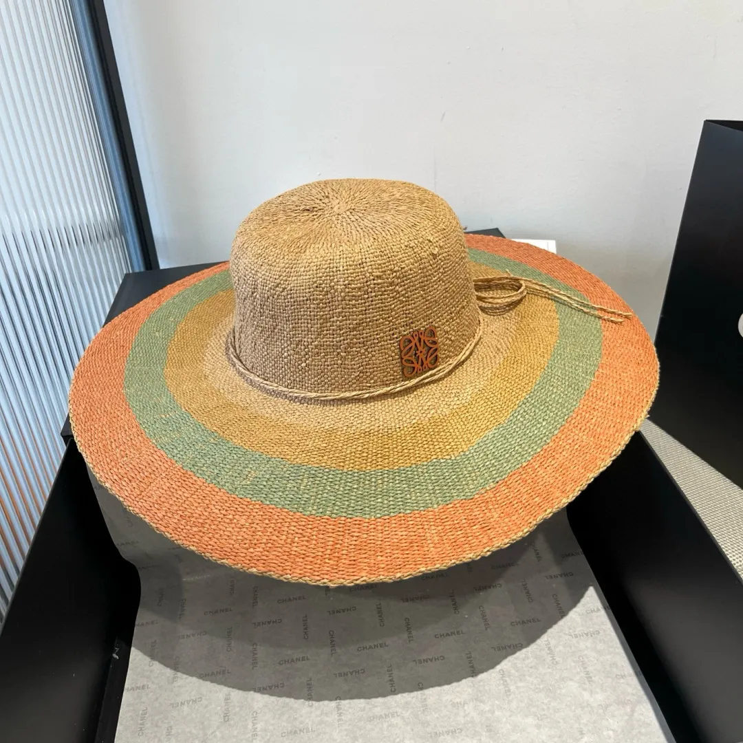 💰120¥ ＬＯＥＷＥLOEWE new straw hat, hand-crocheted straw hat, large brim straw hat, sunshade beach hat, foldable, easy to carry, head circumference 57cm