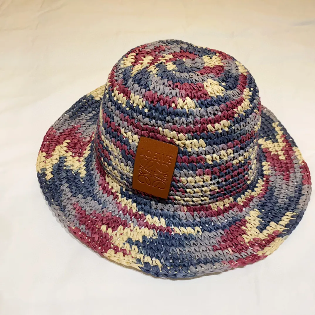2⃣️5⃣Spring and summer new style️ꫛꫀꪝ❥—— 🖤Loewe logo straw hat 🆕Mixed purple mixed with orange 👌Purely hand-woven raffia 👒Head circumference 55～58cm