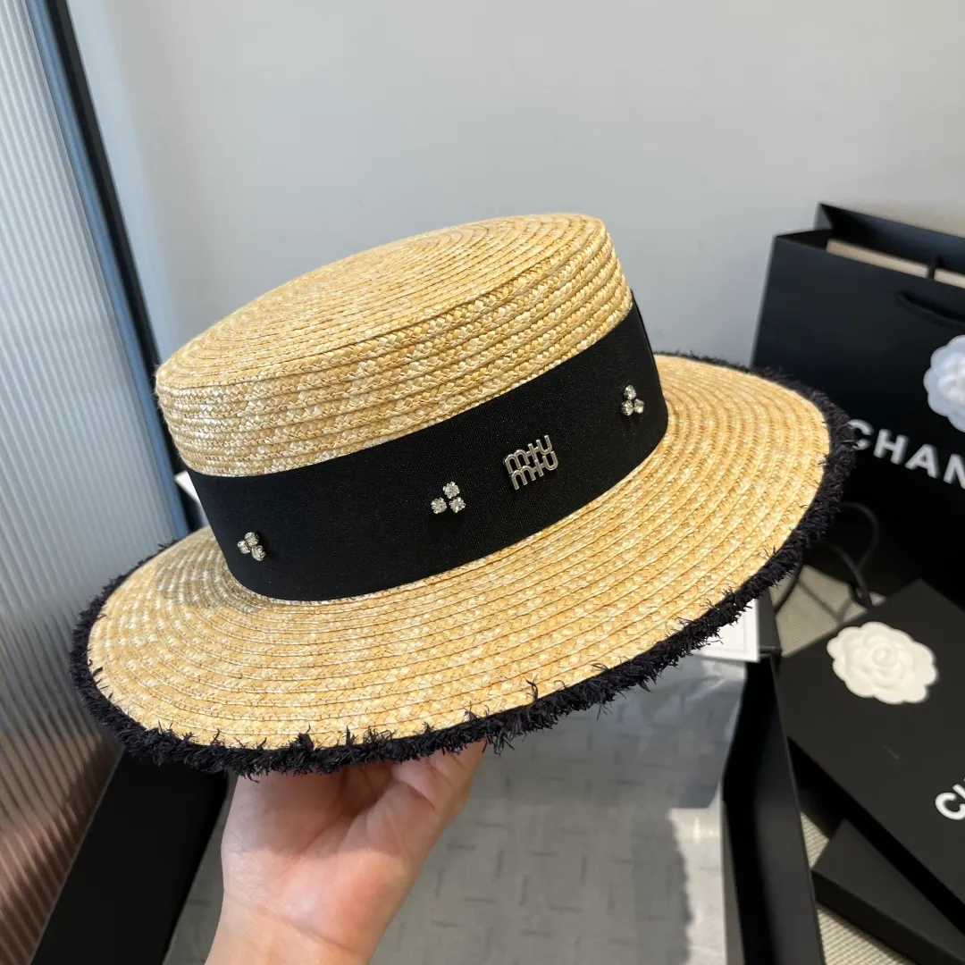 💰150¥ miumiu new straw flat top hat, head circumference 57cm