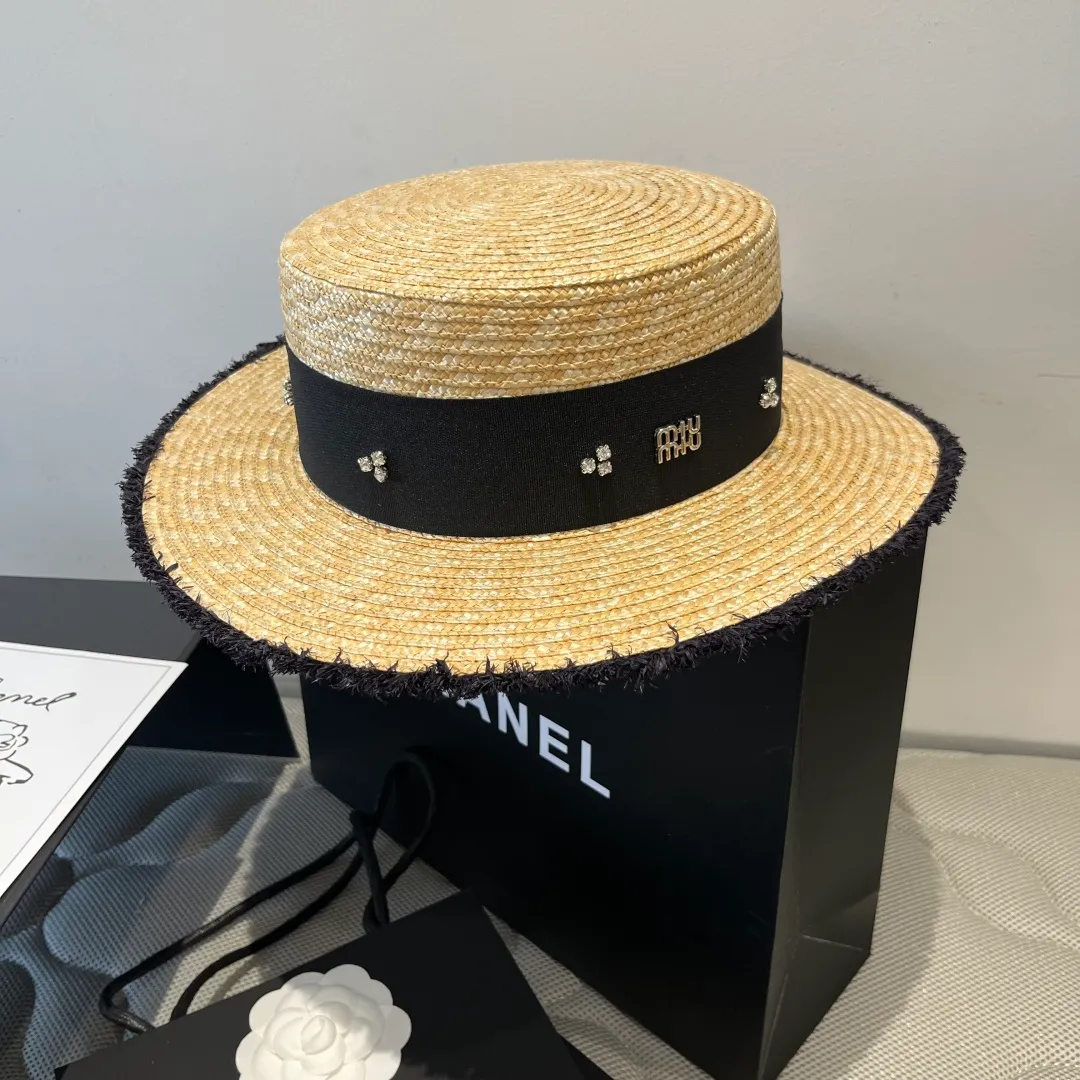 💰150¥ miumiu new straw flat top hat, head circumference 57cm