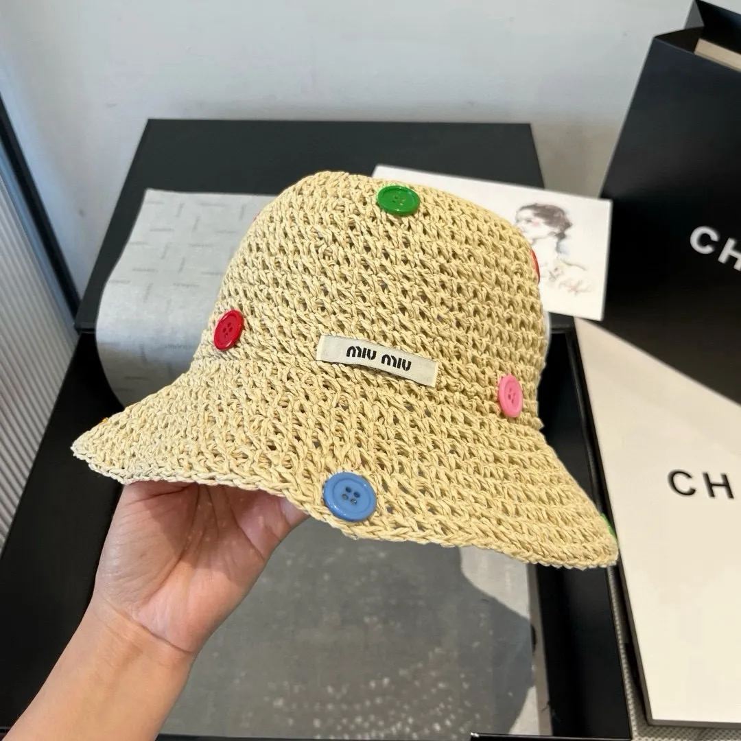 💰110¥ miumiu new hand-crocheted straw hat, sunshade beach hat, head circumference 57cm