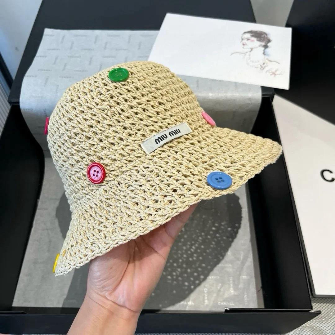 💰110¥ miumiu new hand-crocheted straw hat, sunshade beach hat, head circumference 57cm
