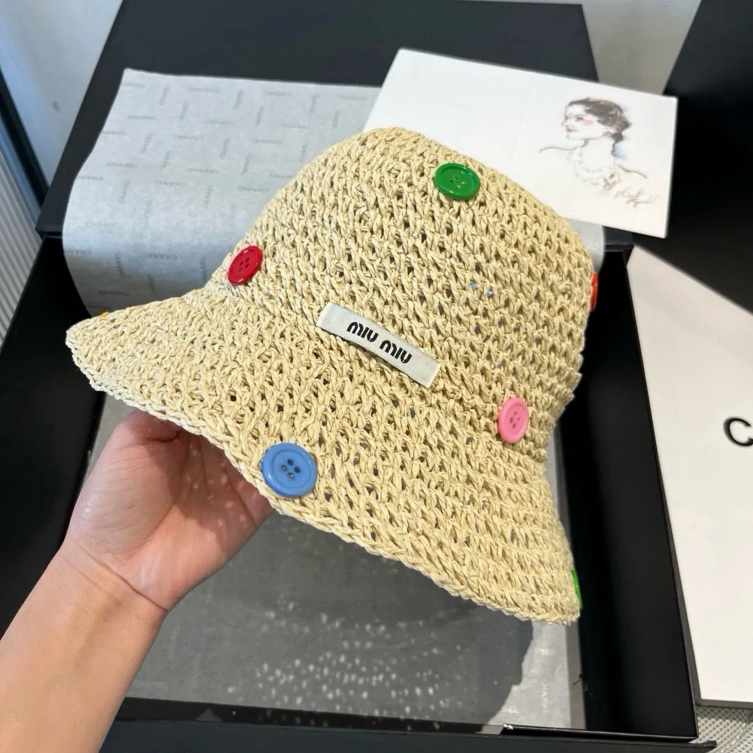 💰110¥ miumiu new hand-crocheted straw hat, sunshade beach hat, head circumference 57cm