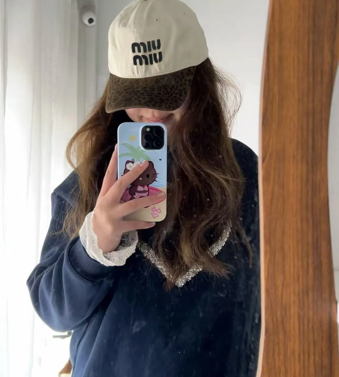 Miumiu autumn and winter leopard print color block baseball cap