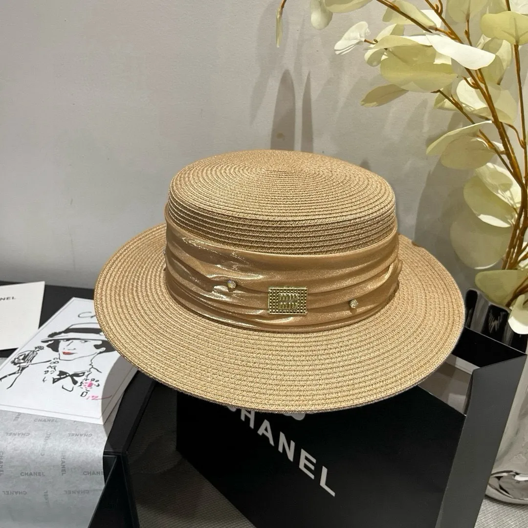 💰180¥ miumiu new flat top hat, high-grade PP straw fabric, head circumference 57cm