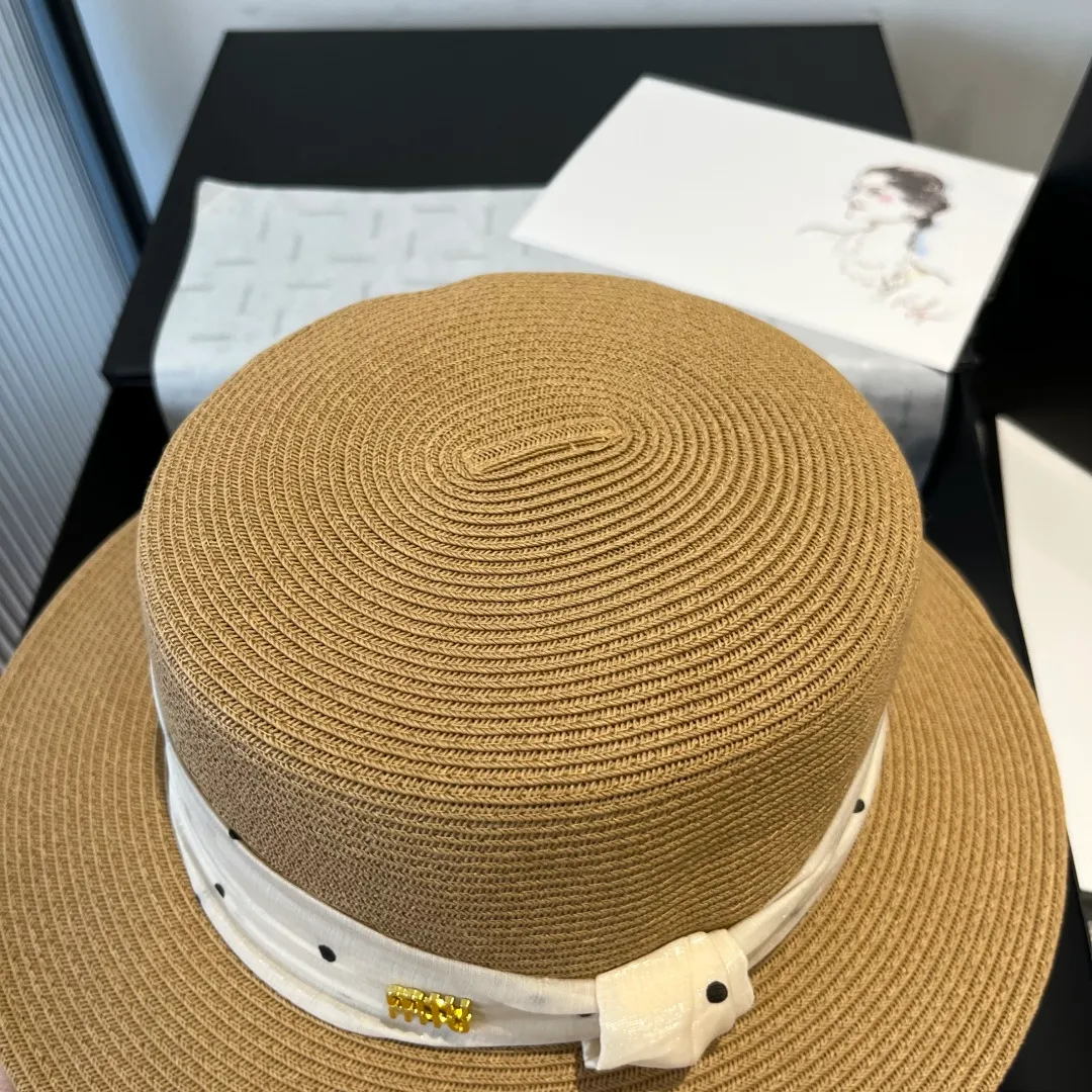 💰150¥ miumiu new flat-top sun hat, straw sun hat, head circumference 57cm