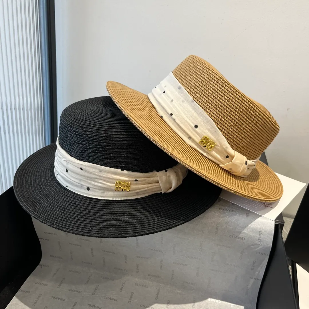 💰150¥ miumiu new flat-top sun hat, straw sun hat, head circumference 57cm