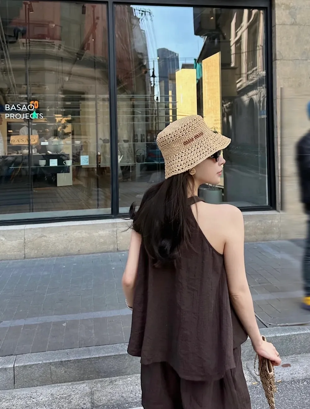2⃣️5⃣️New ꫛꫀꪝ ❥—— ✨Imported raffia crochet straw hat ⚜️miumiu embroidery counter style versatile fashion style 🤩natural color