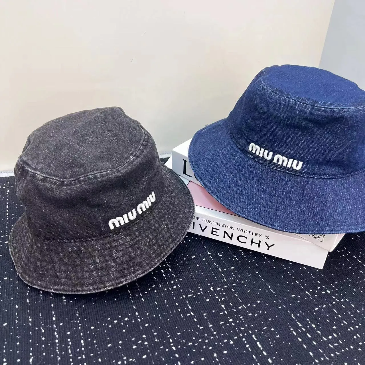 New 🔥High quality shipped miumiu denim fisherman hat embroidered style