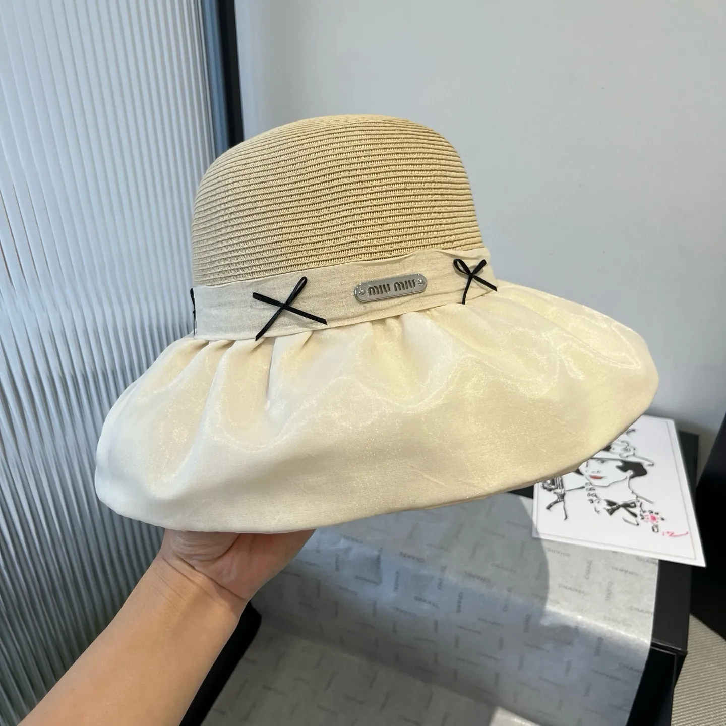 💰120¥ miumiu new lantern hat, sunshade straw hat, anti-UV brim, head circumference 57cm