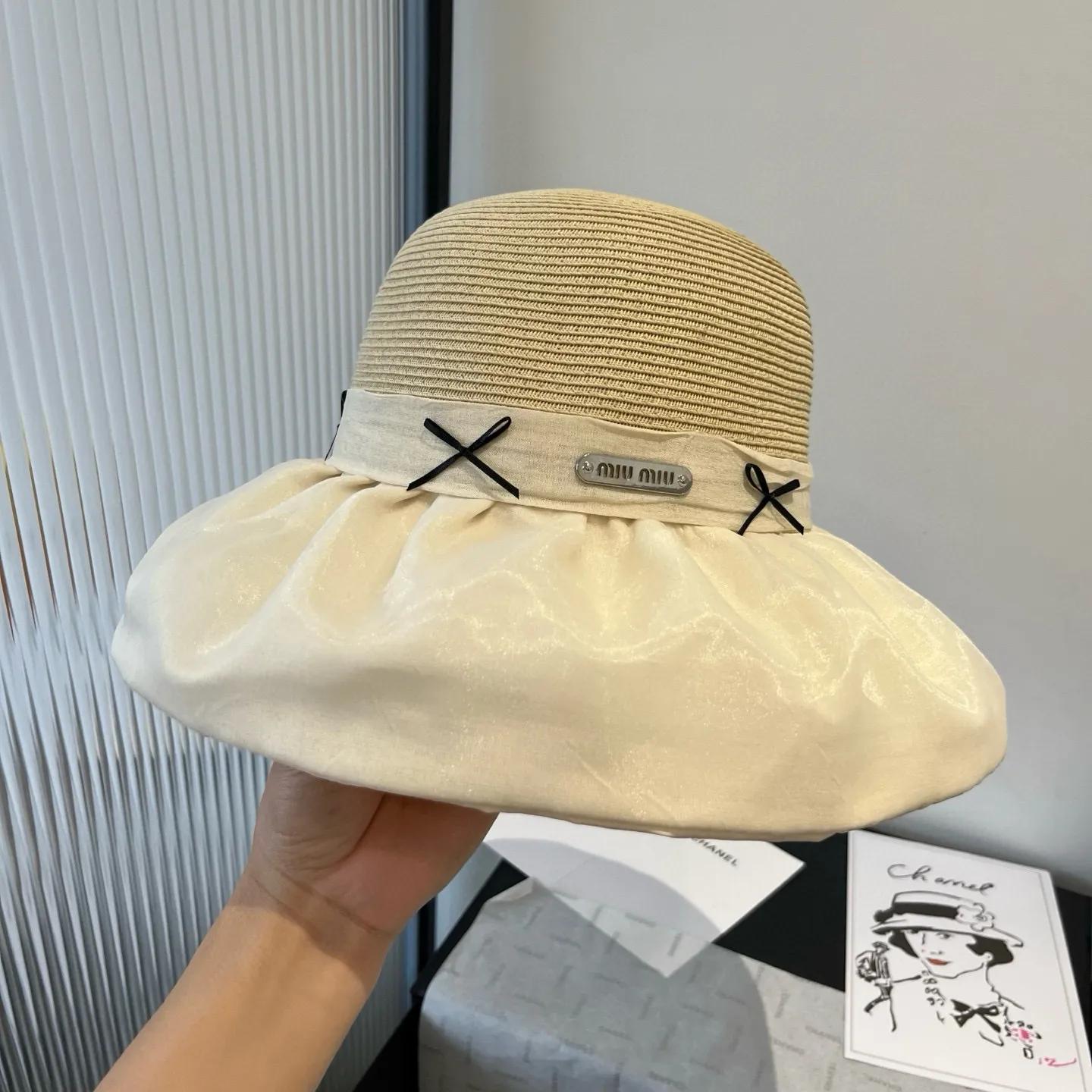 💰120¥ miumiu new lantern hat, sunshade straw hat, anti-UV brim, head circumference 57cm
