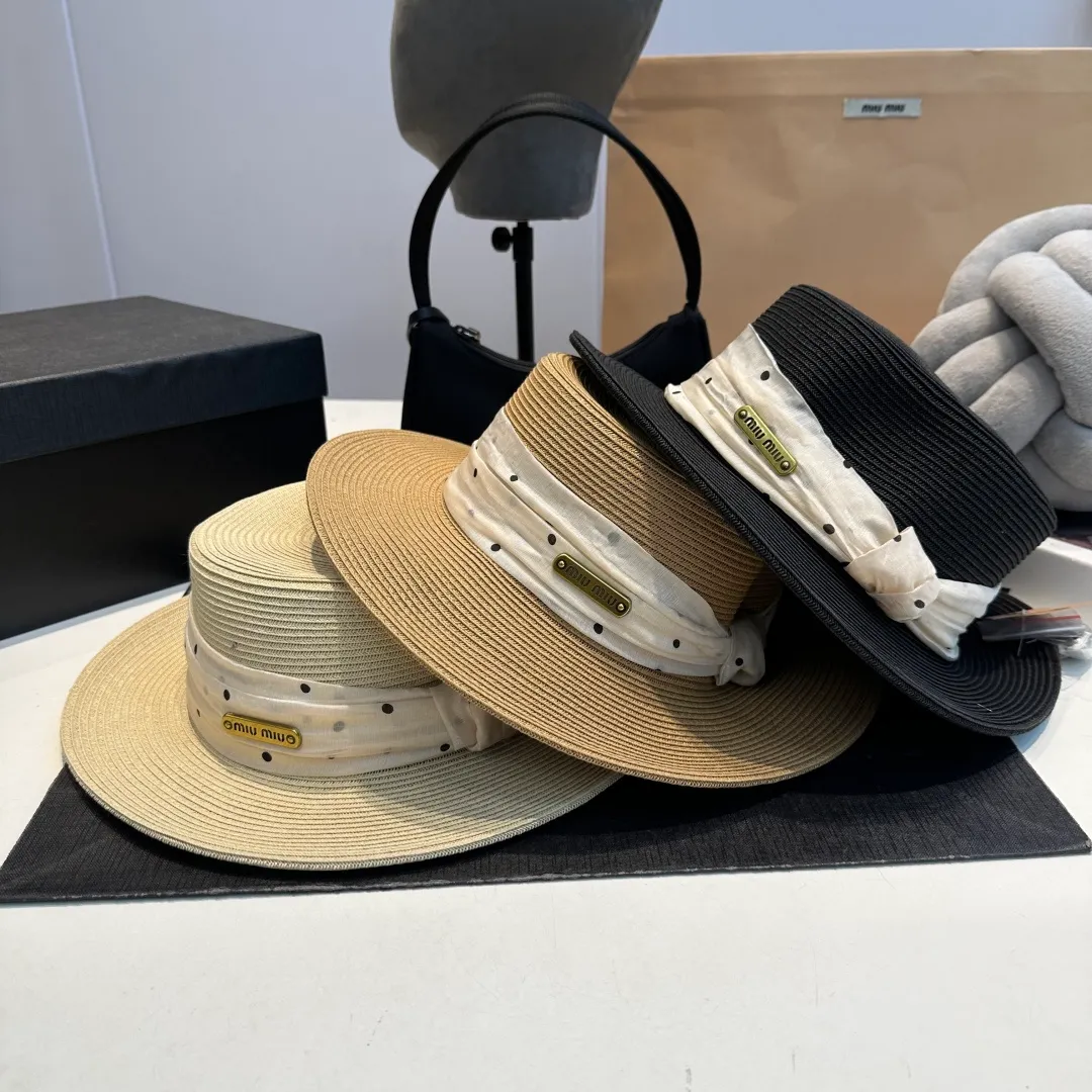 P90 miumiu straw hat, lady style round hat, high-end customization, head circumference 57cm