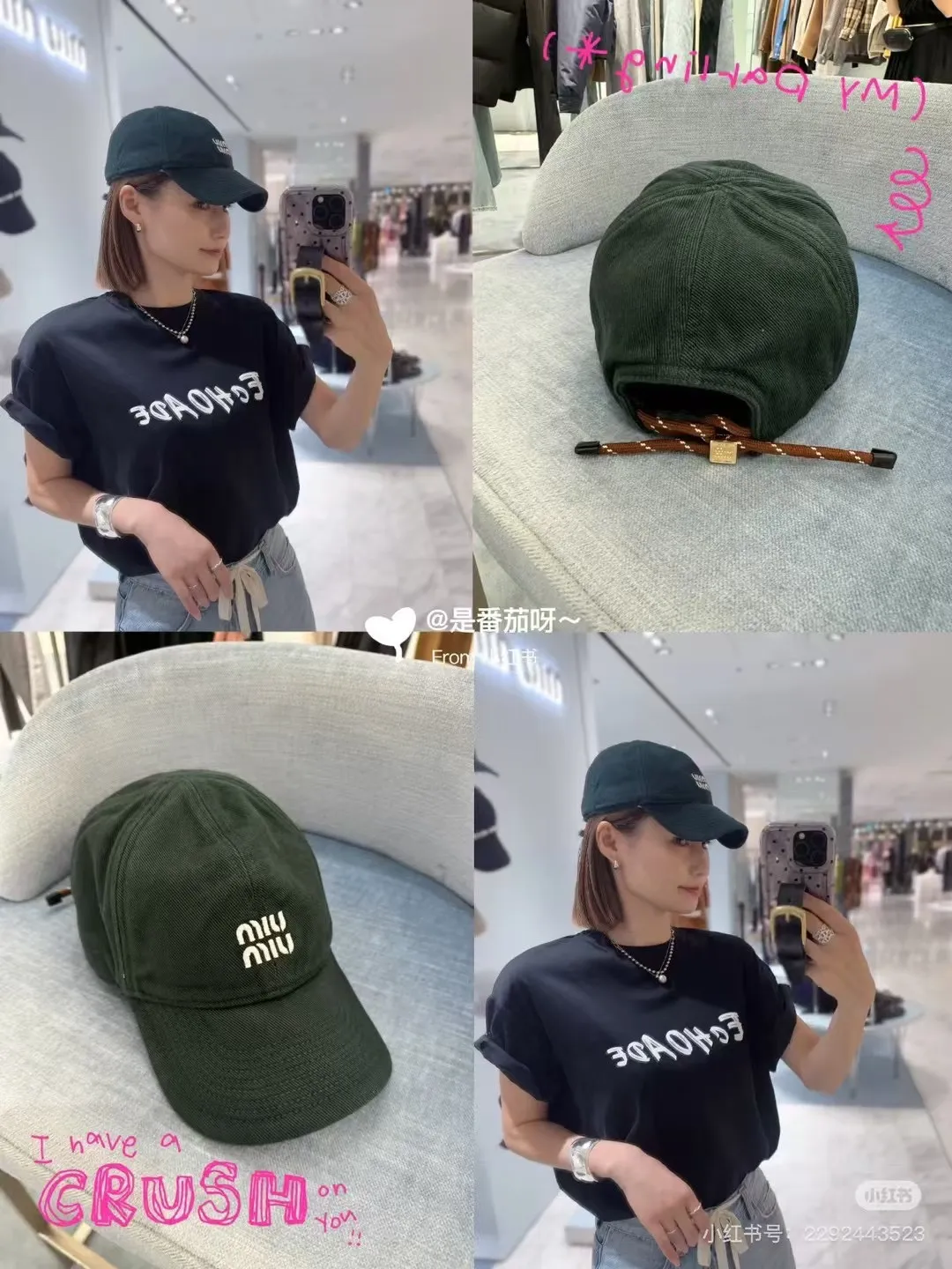 P80 official website miumiu details and quality matching baseball cap, 1:1 reproduction, please look for the only detailed matching in the high-end quality market, recommended by Xiaohongshu, fashionable and versatile, one that many celebrities like, very explosive, very popular, very good-looking!