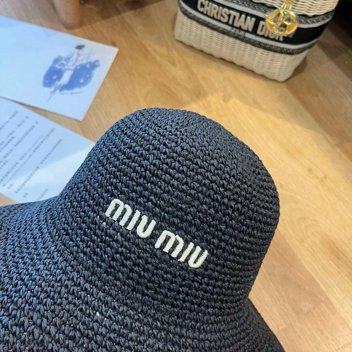 💰100¥ miumiu 2025 summer folding straw hat, pure crochet, head circumference 57cm, foldable