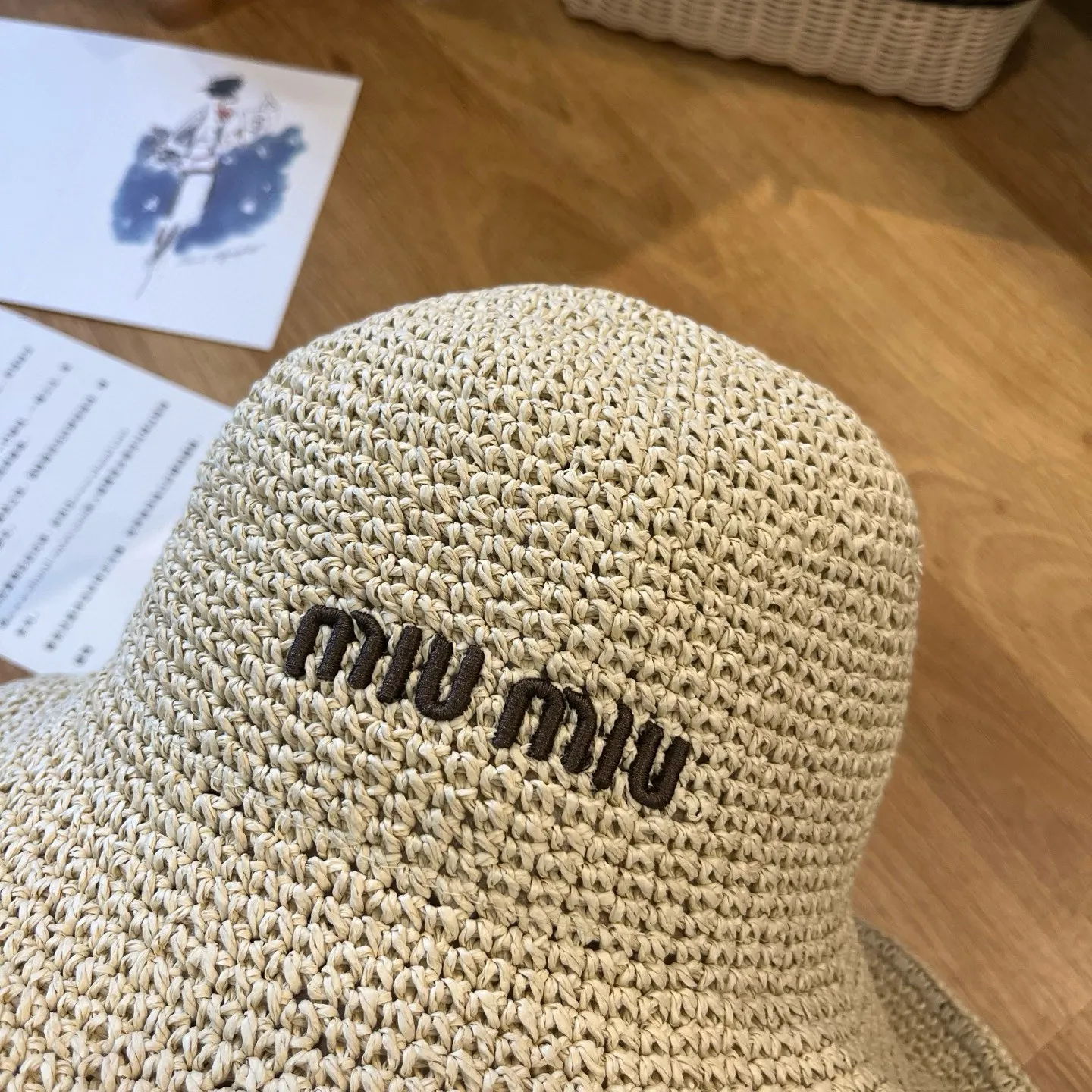 💰100¥ miumiu 2025 summer folding straw hat, pure crochet, head circumference 57cm, foldable