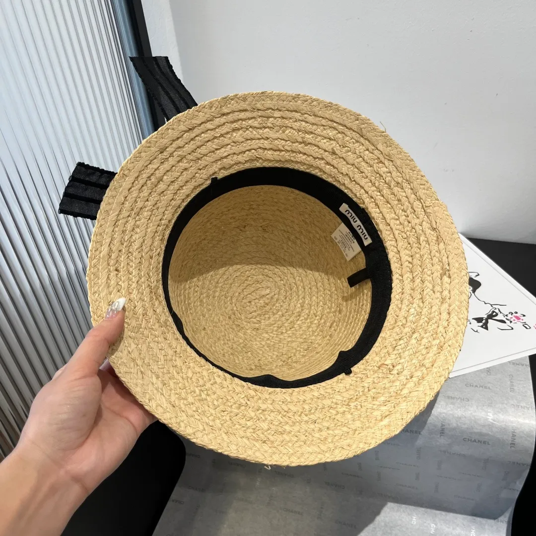 💰150¥ Miumiu raffia straw hat, bow hat, head circumference 57cm