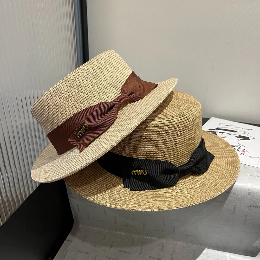 💰150¥ miumiu new flat top hat, Taiwan PP straw fabric, advanced customization, head circumference 57cm