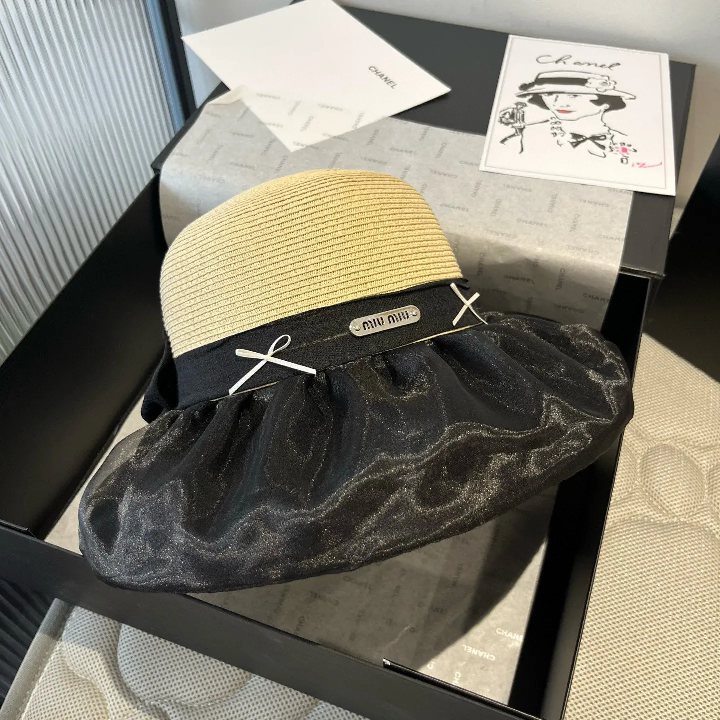 💰140¥ miumiu new lantern hat, sunshade straw hat, anti-UV brim, head circumference 57cm