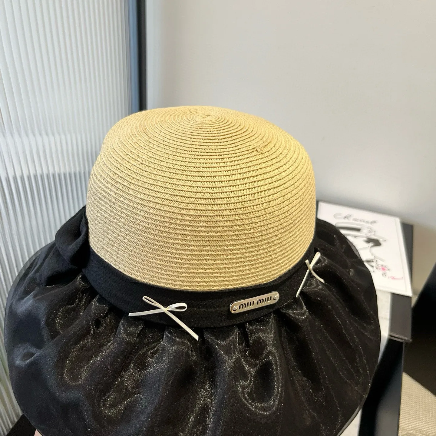 💰140¥ miumiu new lantern hat, sunshade straw hat, anti-UV brim, head circumference 57cm