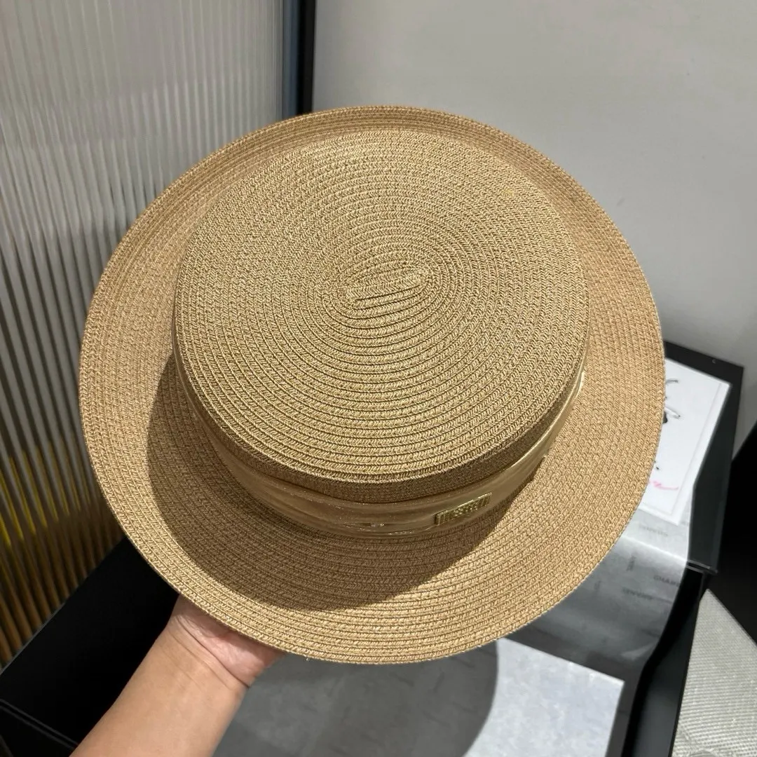 💰170¥ miumiu new flat top hat, high-grade PP straw fabric, head circumference 57cm