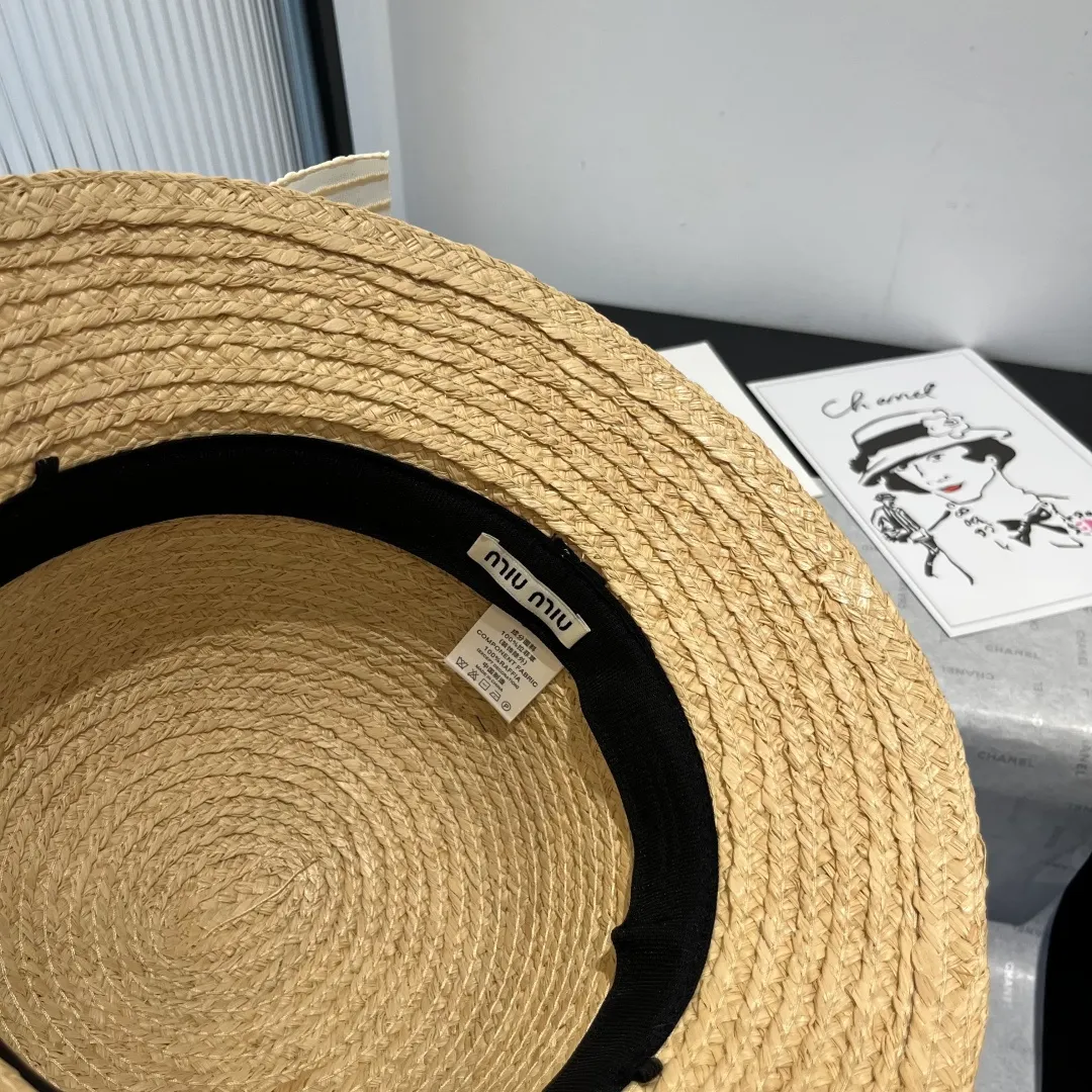 💰150¥ Miumiu raffia straw hat, bow hat, head circumference 57cm