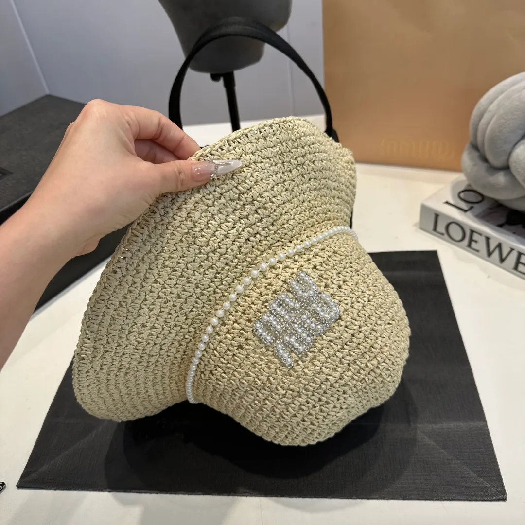 P60 miumiu new flat-top sun hat, straw sun hat, head circumference 57cm