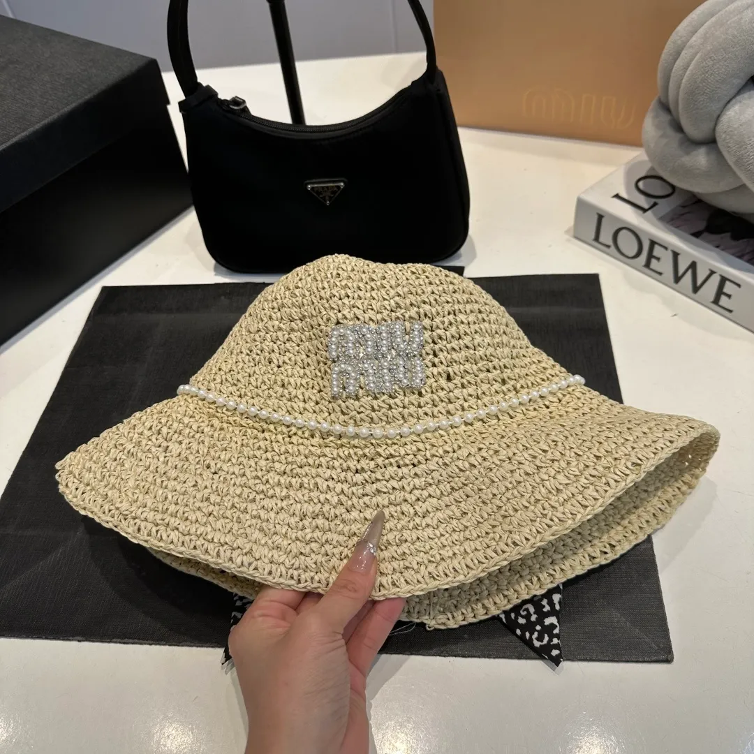 P60 miumiu new flat-top sun hat, straw sun hat, head circumference 57cm