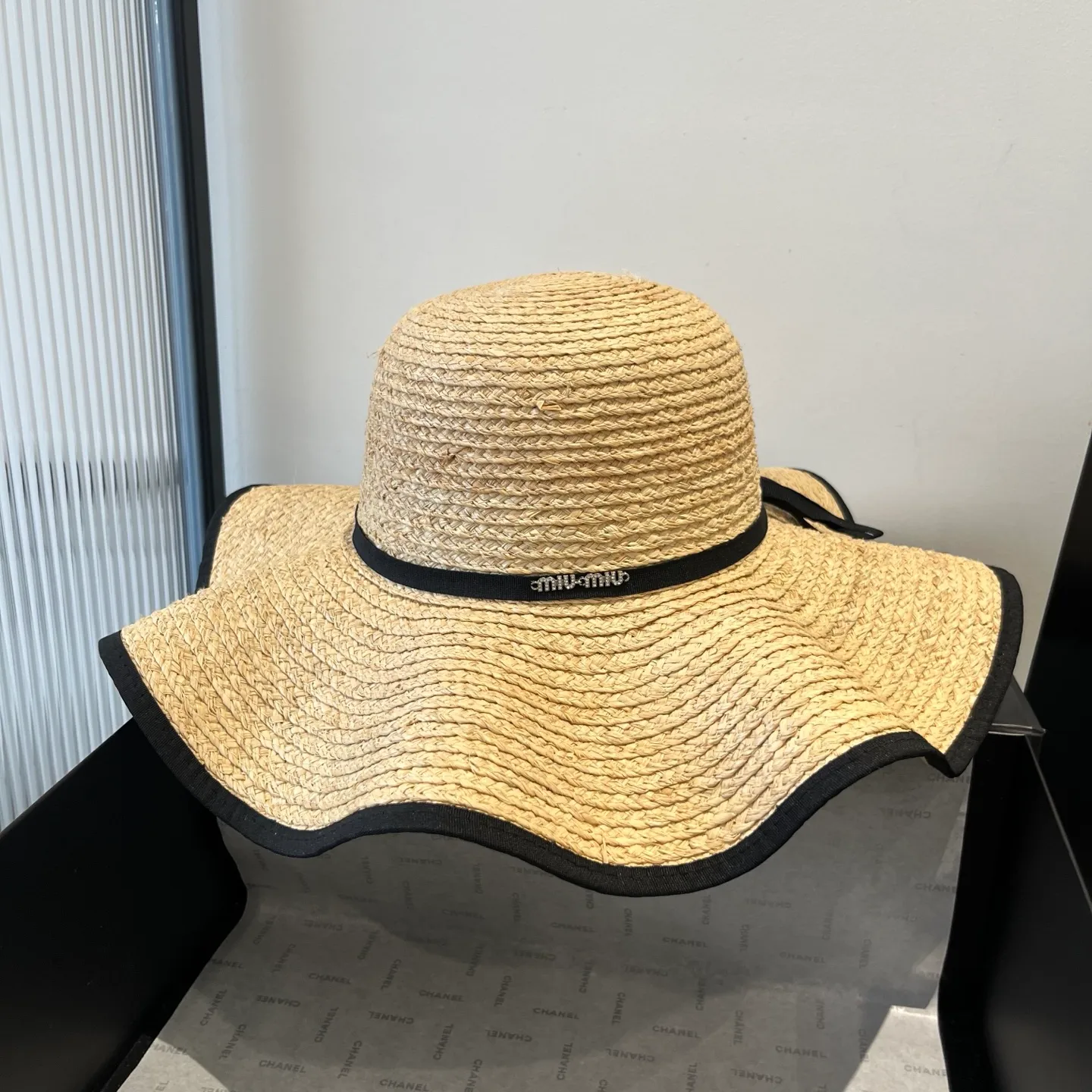 💰150¥ miumiu raffia hat, wavy edge sun hat, head circumference 57cm