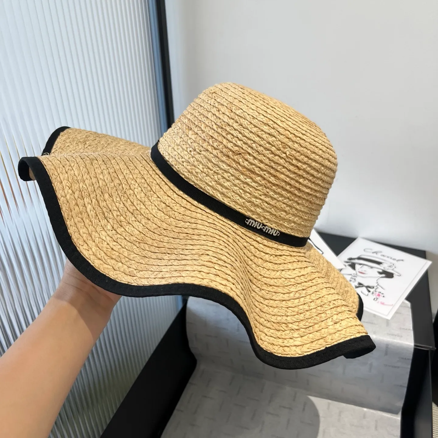 💰150¥ miumiu raffia hat, wavy edge sun hat, head circumference 57cm