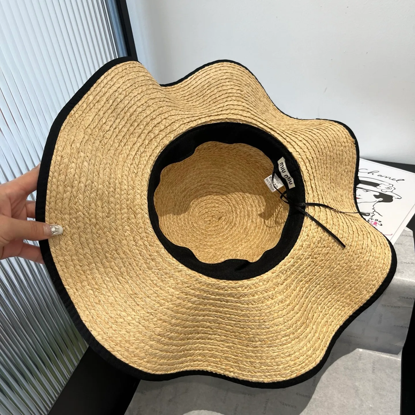 💰150¥ miumiu raffia hat, wavy edge sun hat, head circumference 57cm