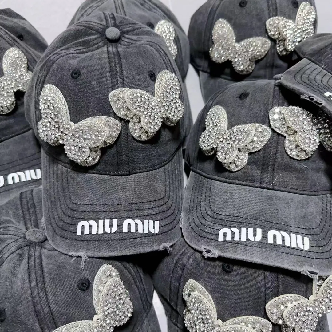 Miumiu Distressed Distressed Butterfly Diamond Baseball Cap