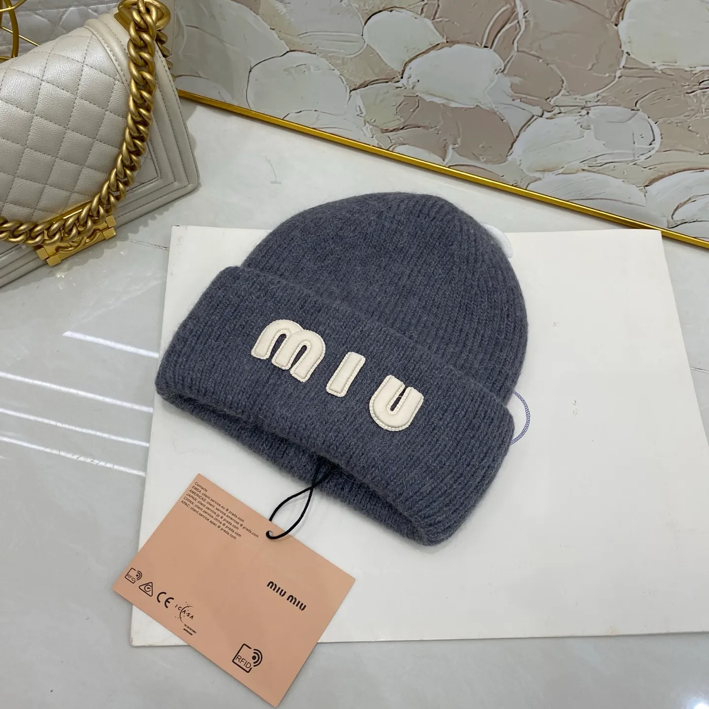 MiuMiu rabbit fur knitted hat
