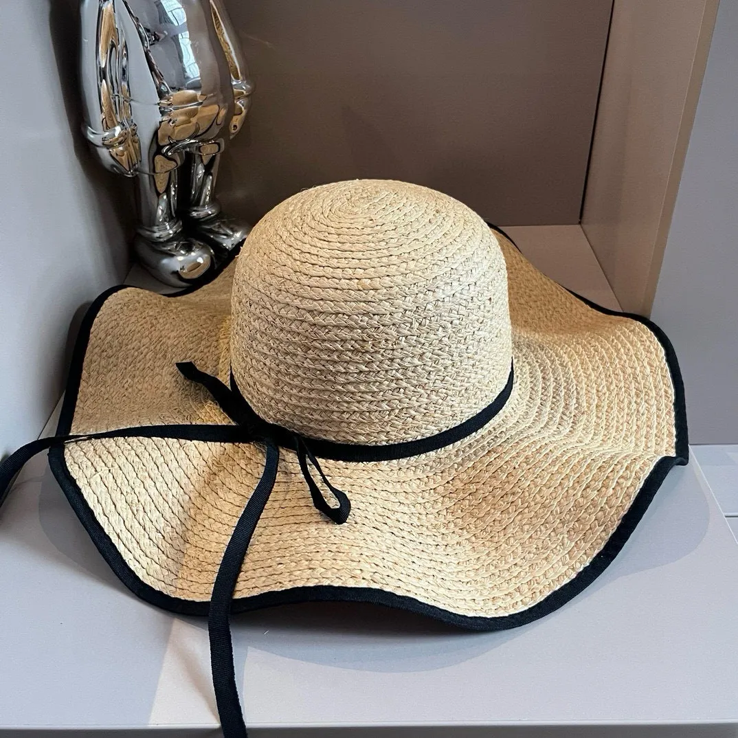 💰140¥ miumiu raffia sun hat, wavy edge straw hat, head circumference 57cm
