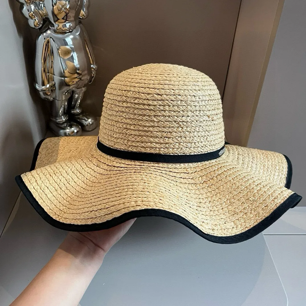 💰140¥ miumiu raffia sun hat, wavy edge straw hat, head circumference 57cm