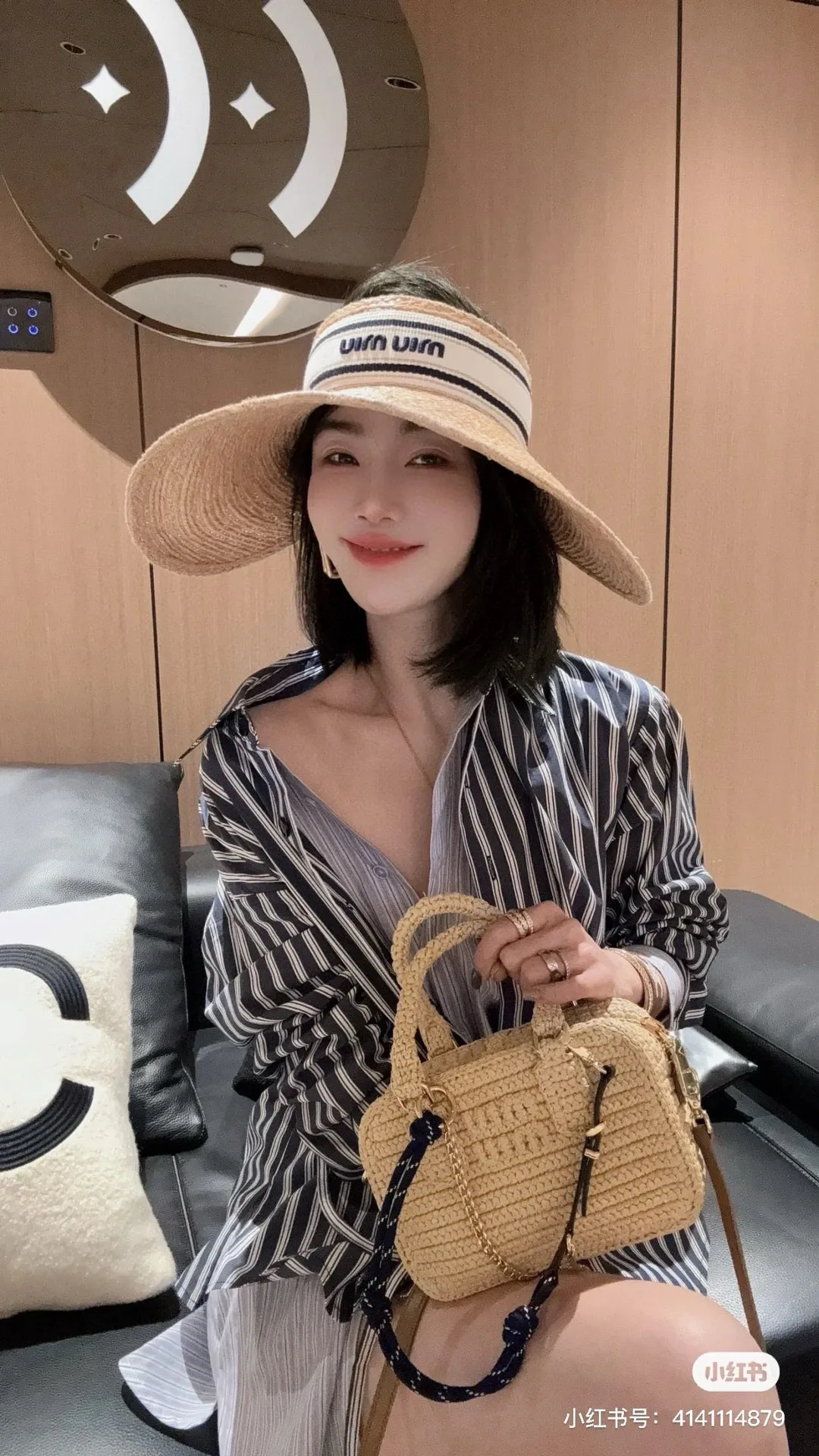 💰240¥ Miumiu raffia straw hat, raffia empty top sun hat, adjustable