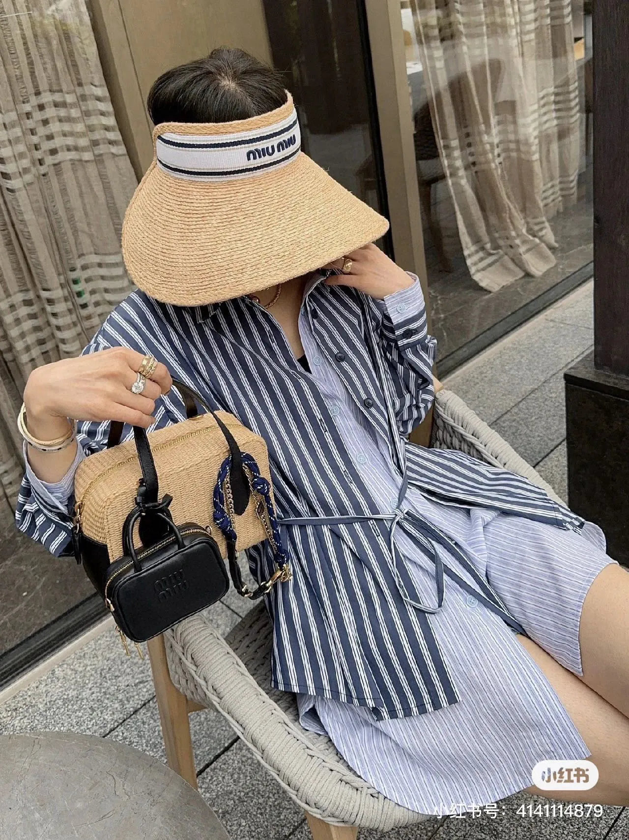 💰240¥ Miumiu raffia straw hat, raffia empty top sun hat, adjustable