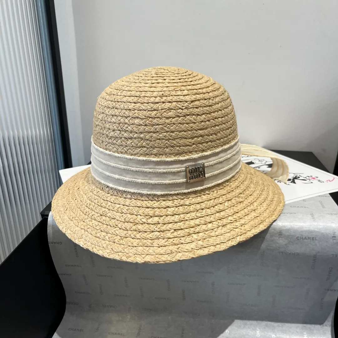 💰150¥ Miumiu raffia straw hat, bow hat, head circumference 57cm