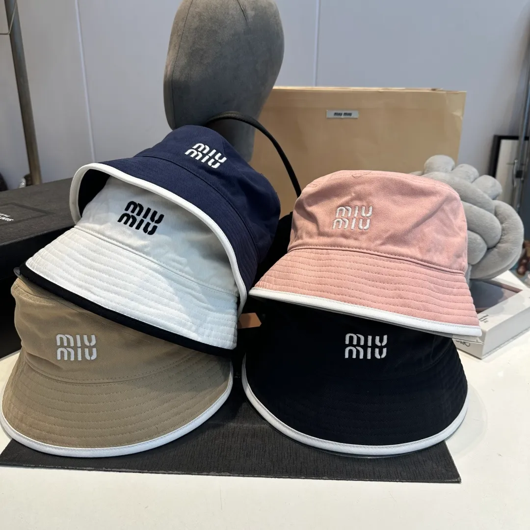 P90 miumiu 24ss new canvas bucket hat double-sided college style bucket hat, fresh and artistic