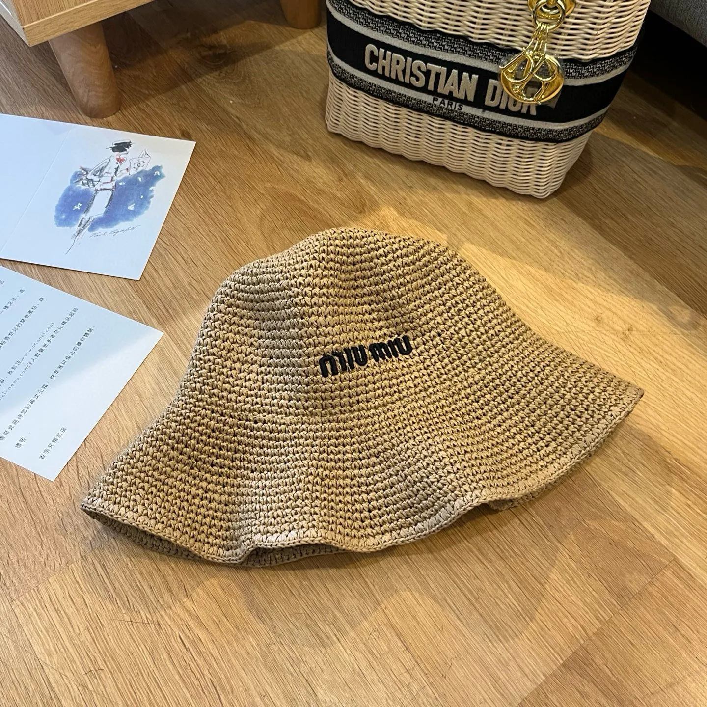 💰100¥ miumiu 2025 summer folding straw hat, pure crochet, head circumference 57cm, foldable