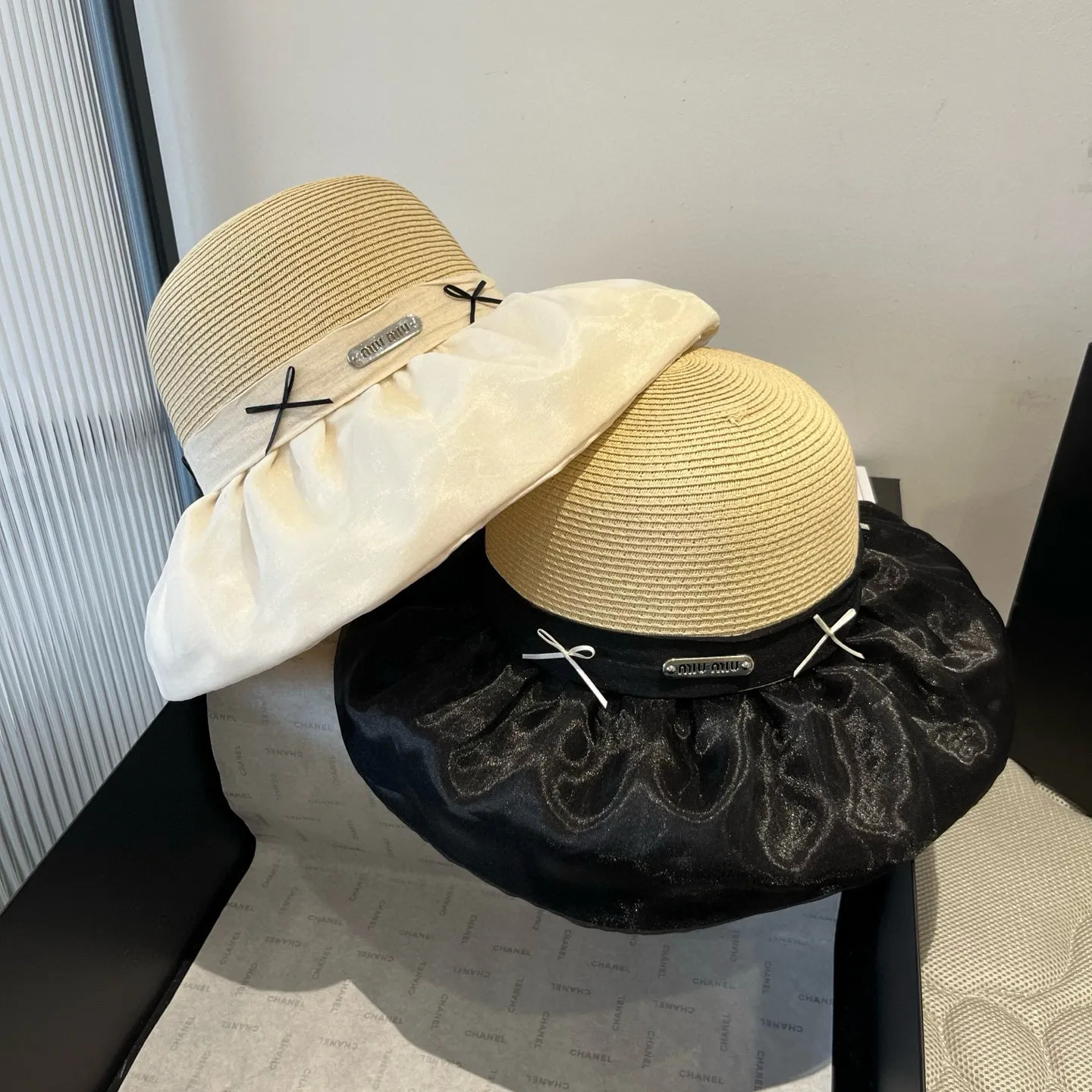 💰140¥ miumiu new lantern hat, sunshade straw hat, anti-UV brim, head circumference 57cm