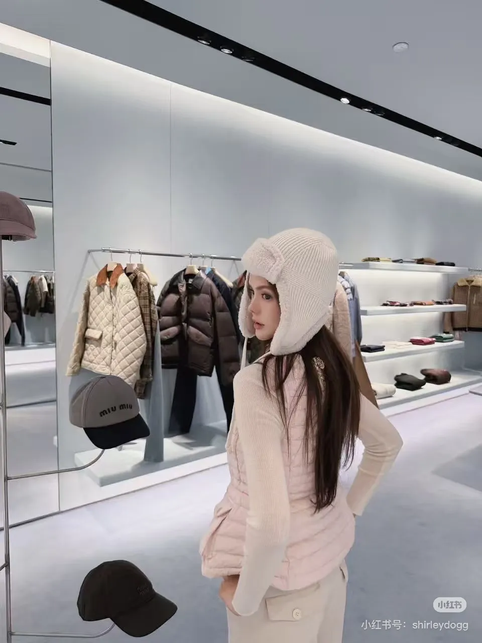 miumiu high version ear protection hat Lei Feng hat