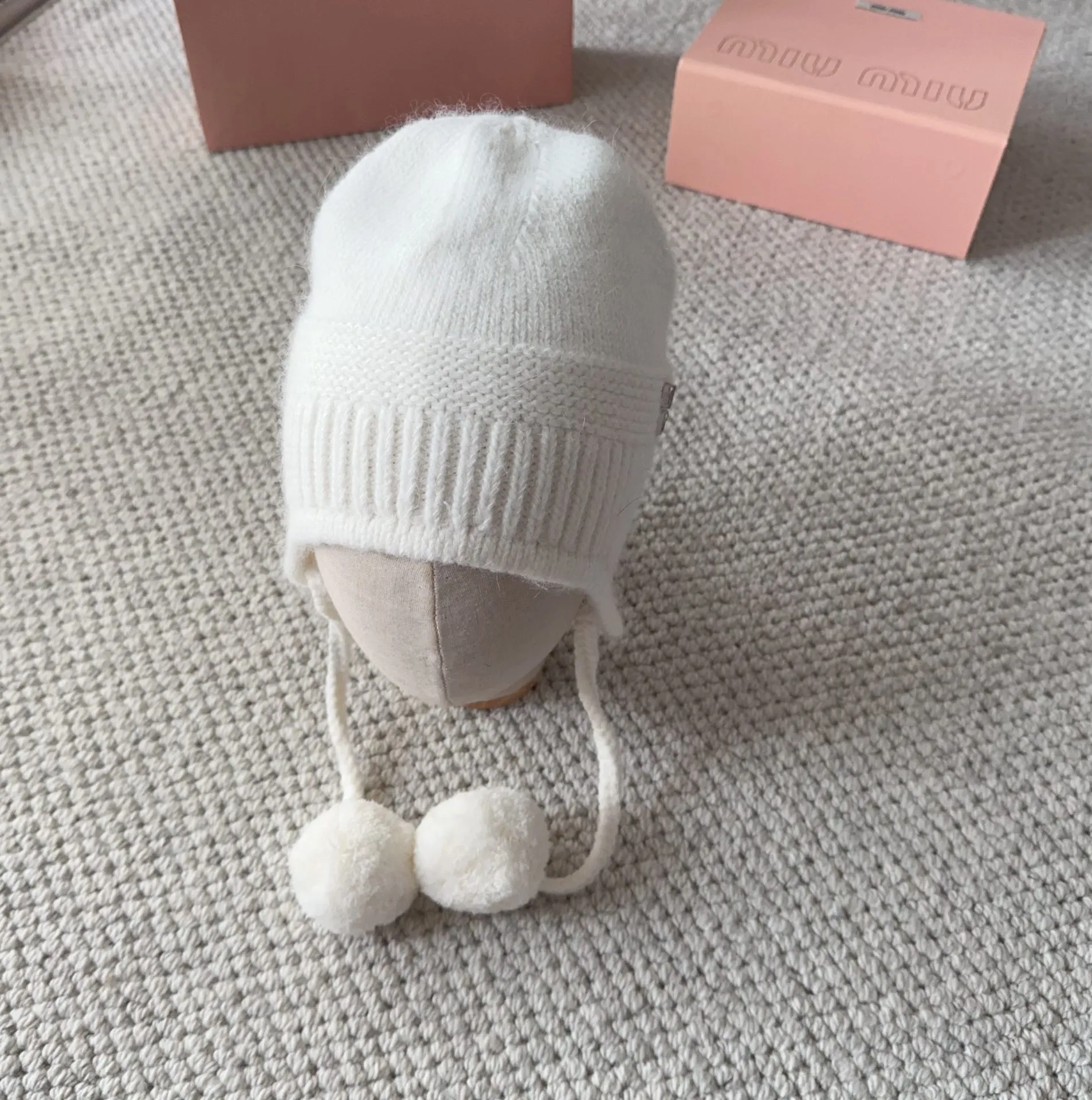 💰100 miumiu new autumn and winter knitted beanie This is so cute! The earmuffs are such a beauty! Soft and waxy