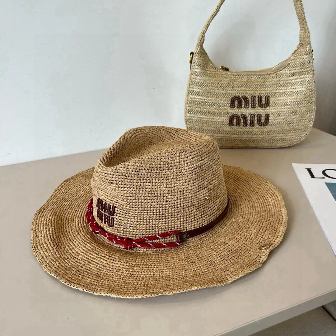 💰270¥ Miumiu official raffia hat, 2025 new sun hat, purely hand-crocheted, made with heavy work, head circumference 57cm, buy it and cherish it, the output is small